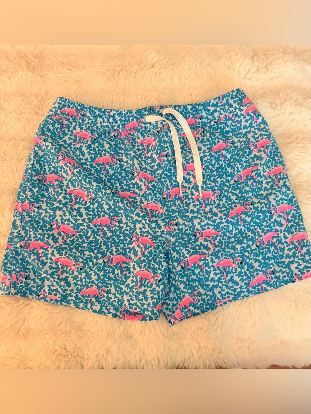 Chubbies Kids Teal Swim Trunks with Pink Flamingo Print- like new!!